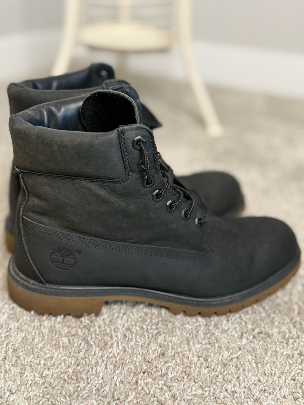 Timberland Men's Black Lace-Up Waterproof Work Boots with Brown Outsole
